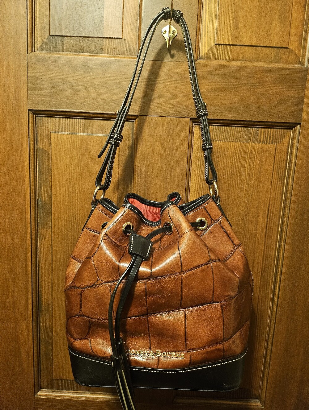 Dooney & Bourke Brown Leather Drawstring Bucket Bag